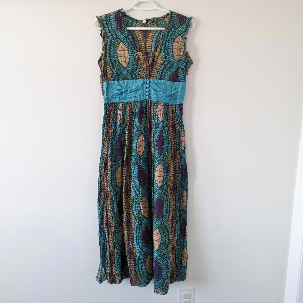 Traditional African Print Women's Maxi Dress, 100% Cotton, Made in India, Size 6